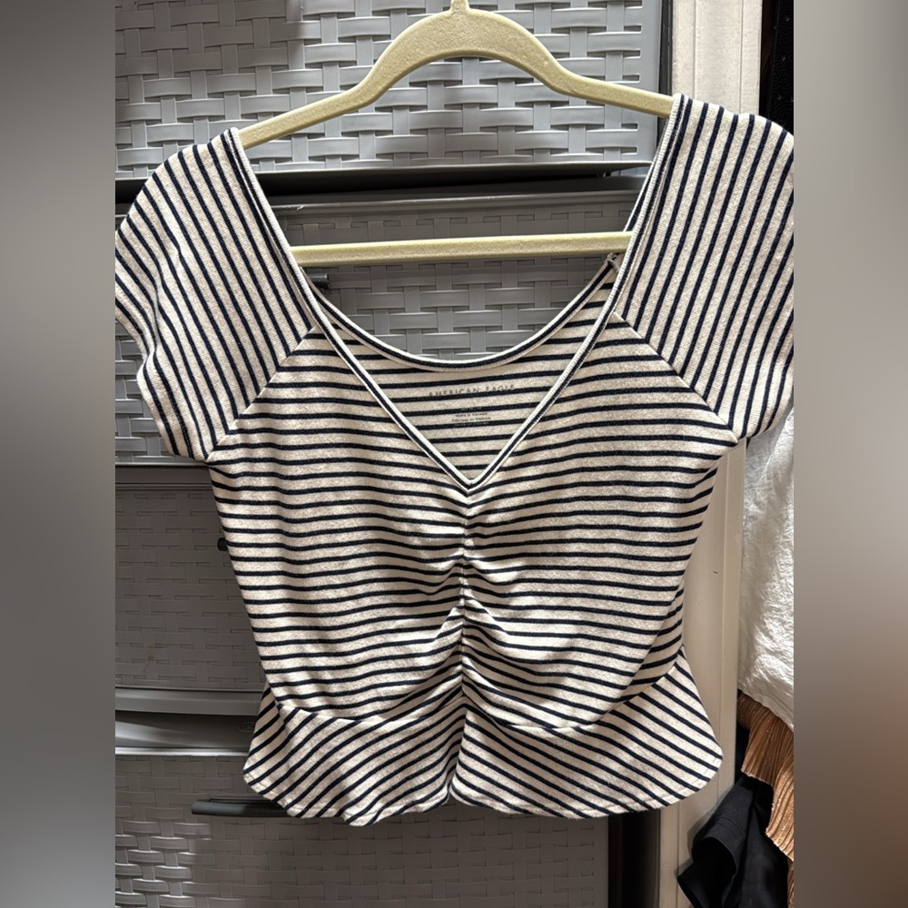 American Eagle Outfitters Black and White Striped Crop Top